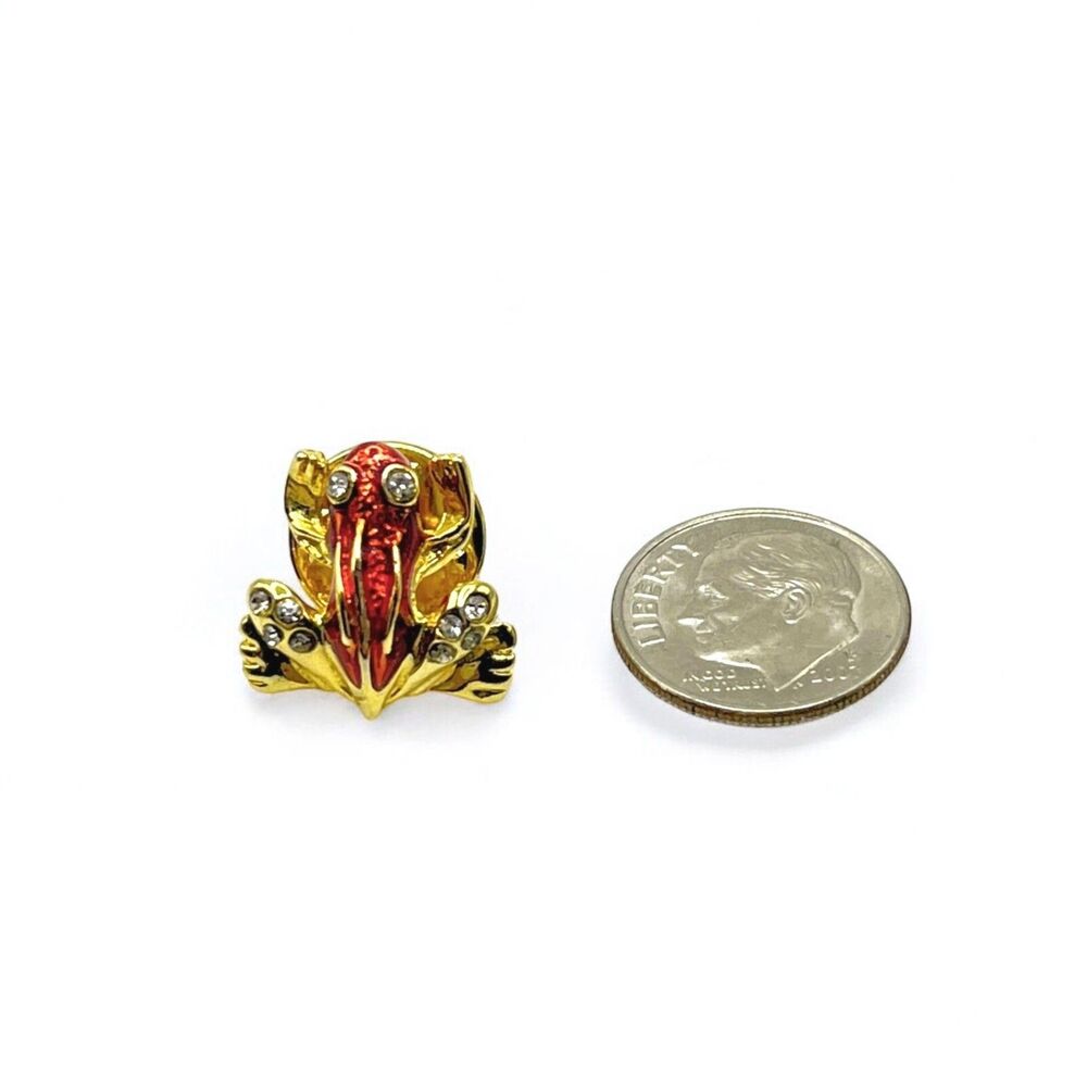 Vtg Attwood Sawyer Frog Lapel Pin Tack Red Enamel Rhinestone Gold Tone Unsigned